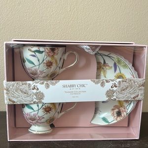 Shabby Chic Fine Porcelain Tea Cup Saucer Gift Set Of 2 Floral Sunflower